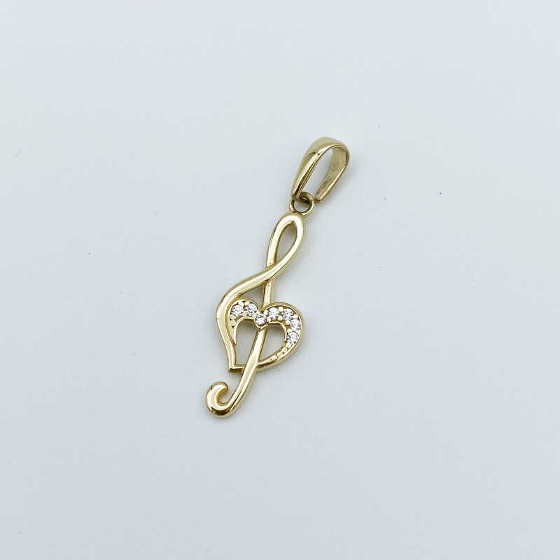 Žluté zlato přívěsek HOUSLOVÝ KLÍČ se zirkony